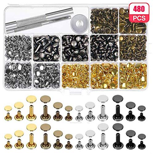 menolana 480 Pçs/Conjunto De Rebites Tubulares De Couro Para Reparo De Artesanato Com Ferramentas 17
