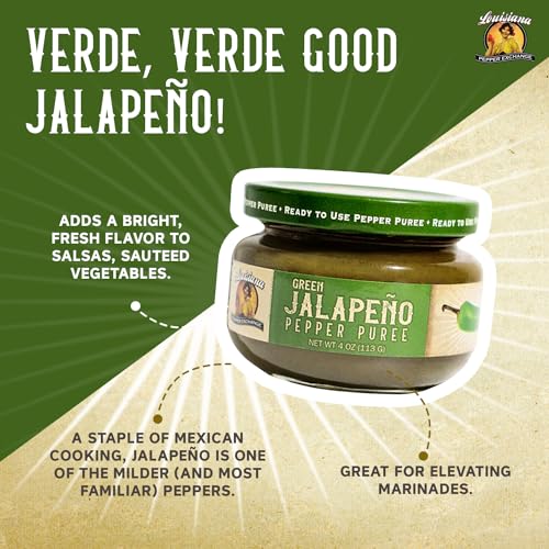Image of Louisiana Pepper Exchange Green Jalapeno Pepper Puree Sauce Salsa, Hot Spicy Flavor Seasoning, Plant-Based, Gluten-Free, Replaces Diced Jalapenos, 2 Pack