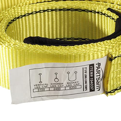 Partsam Premium 1Pcs Crane Towing Strap 10Feet X 2Inch Durable 3400Dtex - Heavy Duty Web Sling - Corrosion Resistance Polyester Industrial Flat Eye-Eye Ropes #TOP2