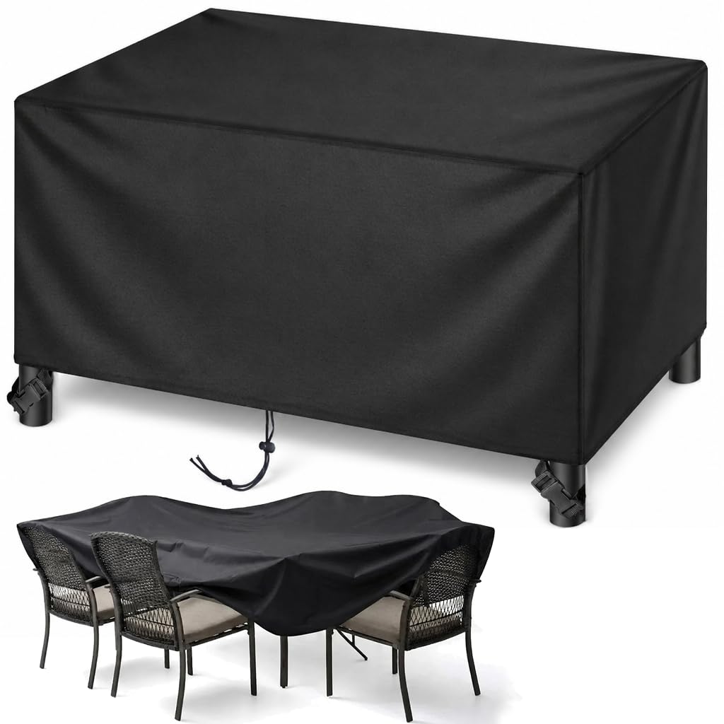 Fundas para Muebles Jardin 335x120x90 cm Funda Mesa Exterior Impermeable Tela Oxford 420D Lona para Cubrir Mesa Exterior Protege tu Mesa de jardín y Muebles de Exterior, Antiviento, Anti-UV, Negro