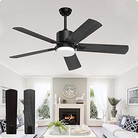 Biukis Black Ceiling Fans with Lights: 52 Inch Ceiling Fan and Remote Control 3 Colors LED Light 6 Speeds Wind Adjustable DC Motor Reversible for for Bedroom Living Room Patio Cover