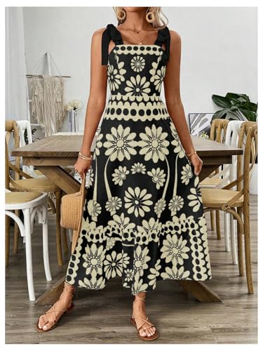 Image of Floerns Women's Vintage Sleeveless Tie Shoulder Sundress Floral Print Cami Maxi Dress