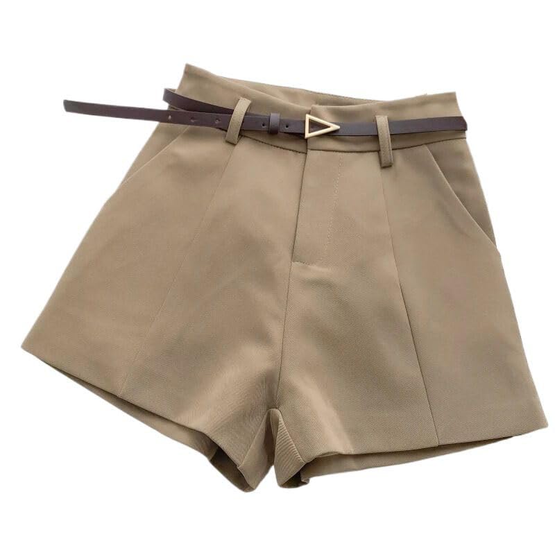 Pantalones cortos casuales para mujer de cintura alta para primavera y verano, Caqui5, S