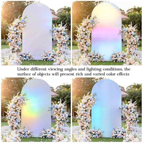Image of Silver White Arch Covers 7.2 and 6ft Sequin Sparkly Birthday Party Arch Backdrop Covers Set of 2 Spandex Shimmer Balloon Arch Stand Cover for Wedding Bridal Shower Baby Shower Photo Arches Background