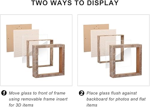 Vista 4 de Shadow Box - Marco de fotos de madera natural de 12 x 16 pulgadas con parte trasera de lino para recuerdos, alfileres, premios, medallas, entradas