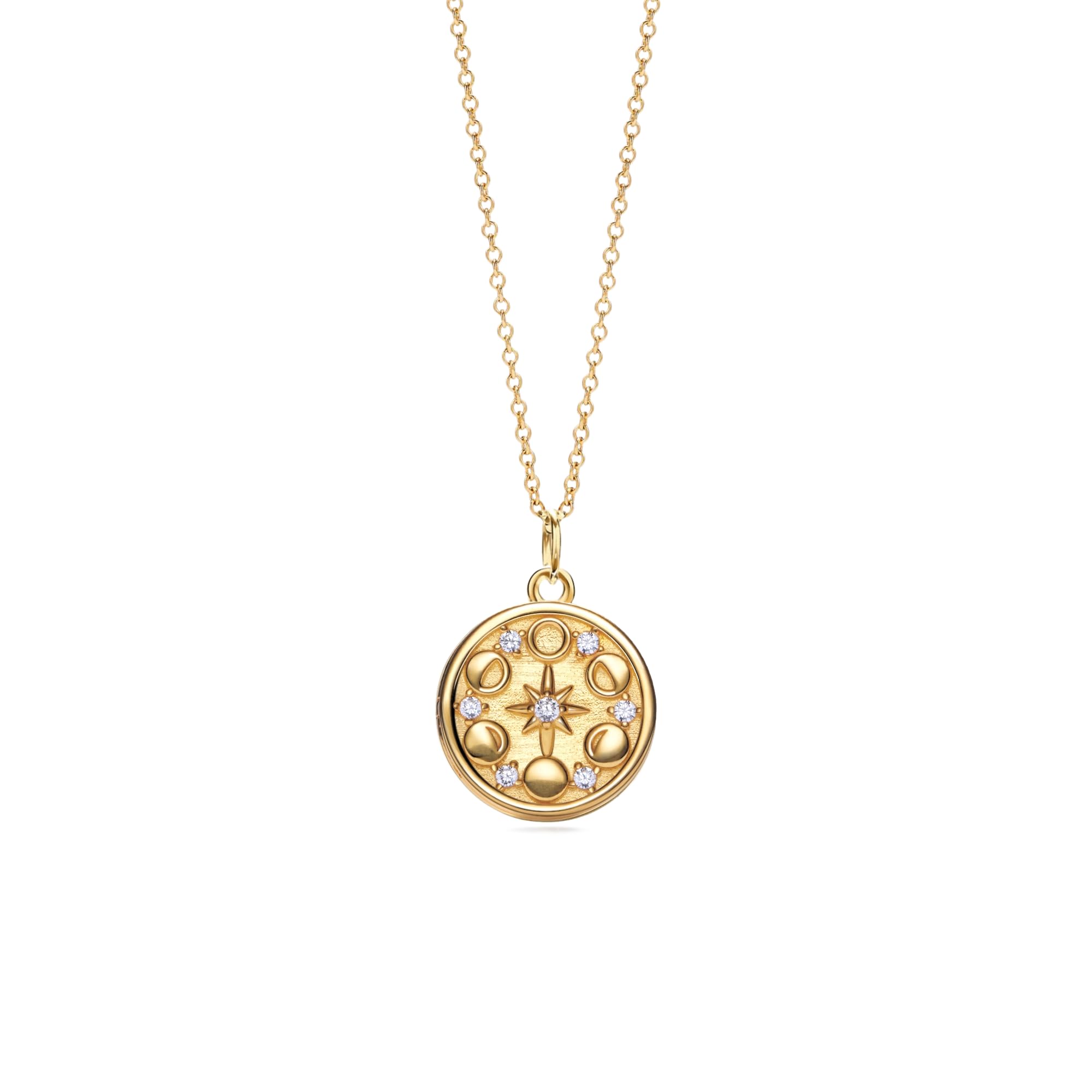 PERIMADE Collana con medaglione a forma di fase lunare personalizzata con immagine all'interno, ciondolo medaglione personalizzato che contiene foto, collana commemorativa con messaggio di testo