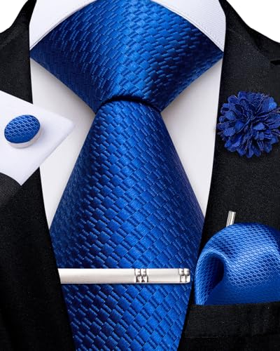 Image of DiBanGu Silk Pre-tied Ties for Men Formal Adjustable Necktie Set | 6PCS,Zipper Tie,Pocket Square,Cufflinks,Tie Clip & Lapel Pin,Wrinkle-Resistant,Premium Gift Box,Formal Business Wedding Party