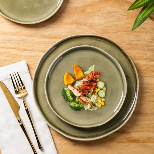 Image of Leratio Ceramic Dinnerware Sets for 4,Porcelain Plates and Bowls Sets with Wavy Edge,Microwave & Dishwasher & Oven Safe,Light Weight & Scratch Resistant Dishes Sets-Service for 4 (12pcs)