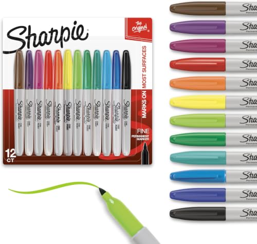 Image of Sharpie Permanent Markers, Fine Tip,Quick Drying, Fade Resistant, Arts & Crafts, Desk, Office Supplies 12 Count (Pack of 12)