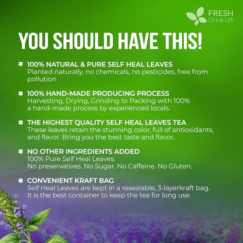 Image of FreshDrinkUS, Premium Self Heal Leaves Loose Leaf Tea - 4oz (113g) Cut & Dried Herbal Leaves | Naturally Aromatic | Caffeine-Free Herbal Infusion | 100% Natural Loose Leaves. Preservative-Free. Vegan