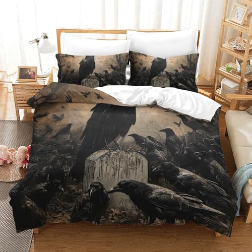 Housse de couette corbeau imprimé 3D literie douce microfibre - 3
