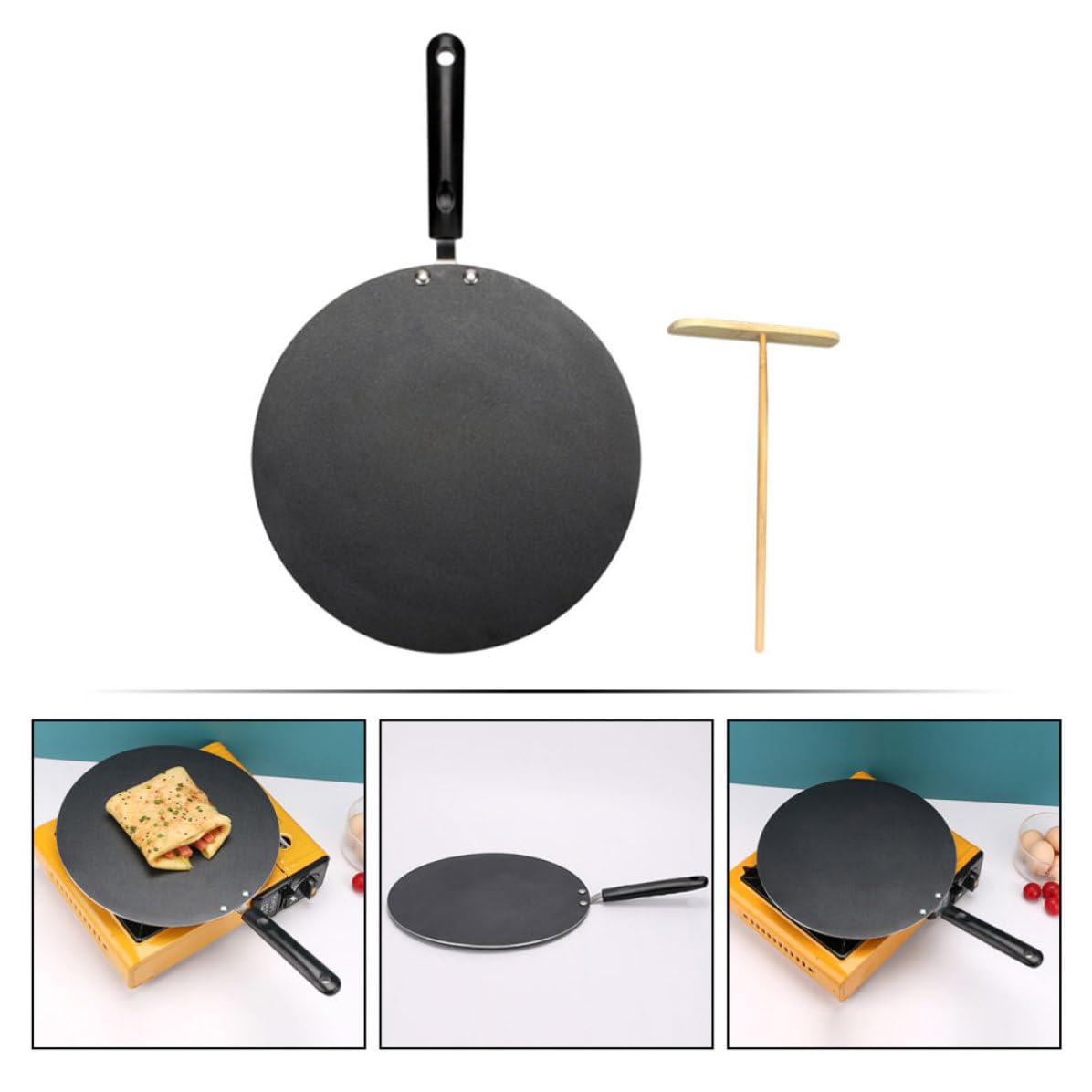 SEWACC Sartén Crepera Casera Antiadherente de Cocina Plana Negra