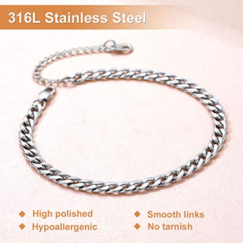 Findchic Cuban Link Anklets For Women Stainless Steel Ankle Chains Beach Foot Jewelry 8.5''-10.5'' Adjustable Girls' Ankle Bracelets For Her Daughter #TOP2