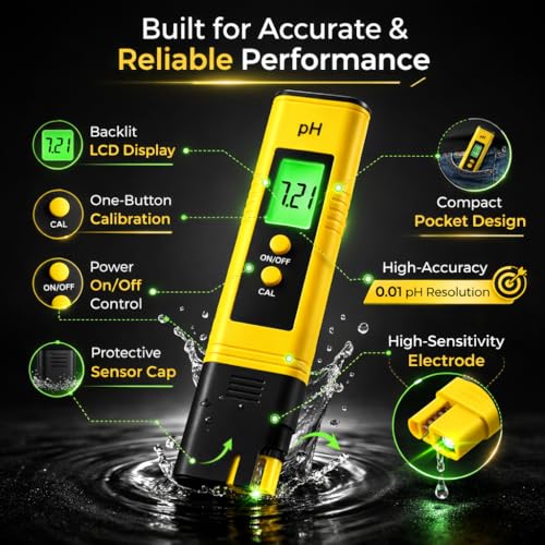 Image of Digital pH Meter for Water Testing 0-14 pH Range with ATC | Pocket pH Tester for Drinking Water, RO & Aquarium | With Calibration Packets (pH Meter) (pH Meter)