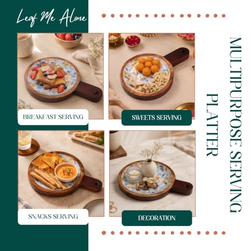 Image of Leaf Me Alone Serving Board with Enamel Finish | Handcrafted Wooden Snack & Charcuterie Serving Board for Appetizers, Desserts & Table Decor | Food Safe