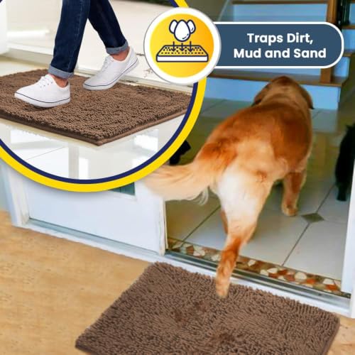 Image of Muddy Mat | Super Water Absorbent Door Mat Indoor, Microfiber Quick Dry Chenille Entryway Rug, Slip Resistant Front Door Mat, Indoor Mats for Entryway, Machine Washable Pet Rug, Mocha 32 inch x 40 inch