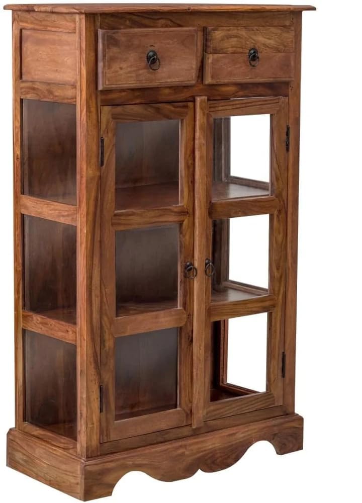 Sheesham Wood Kitchen Crockery Unit Cabinet Storage for Living Room Home Display Rack with 2 Glass Door and 2 Drawer (Honey Finish) | 1 Year Warranty-image-37