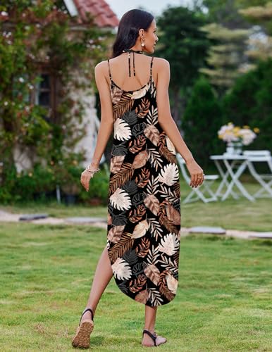 Image of Zeagoo Women's Casual Sundress Summer Maxi Sleeveless V Neck Split Boho Beach Dress Travel Vacation Dress with Pockets