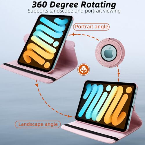Image of TGK 360 Rotatable Smart Flip Cover for iPad mini 7 Case A17 Pro 2024, iPad mini 7th /6th Generation 8.3 inch (Rose Gold)