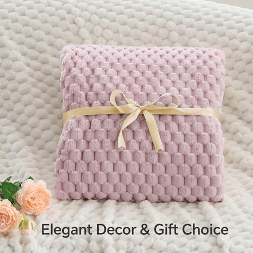 Image of BEDELITE Lotus Pink Twin Blanket for Couch, Soft Cozy Gift for Women, 60*80 | 3D Jacquard Decorative Fleece Blanket, Super Soft Plush Throws, Cute Birthday Gift for Women & Men, Suitable for All Seasons