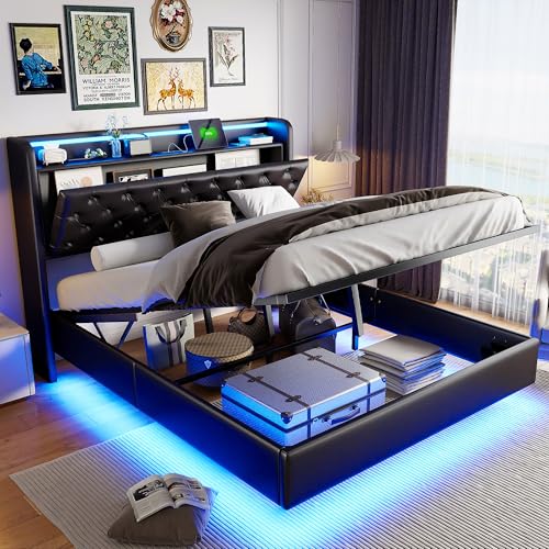 BRILVERDE Polsterbett 140x200 cm, Doppelbett mit LED und USB, Hydraulisch Stauraumbett mit Kopfteil, Jugendbett mit Lattenrost, Bettgestell für Erwachsene, PU (Schwarz, 140 x 200 cm) BRILVERDE Polsterbett 140x200 cm, Doppelbett mit LED und USB, Hydraulisch Stauraumbett mit Kopfteil, Jugendbett mit Lattenrost, Bettgestell für Erwachsene, PU (Schwarz, 140 x 200 cm)