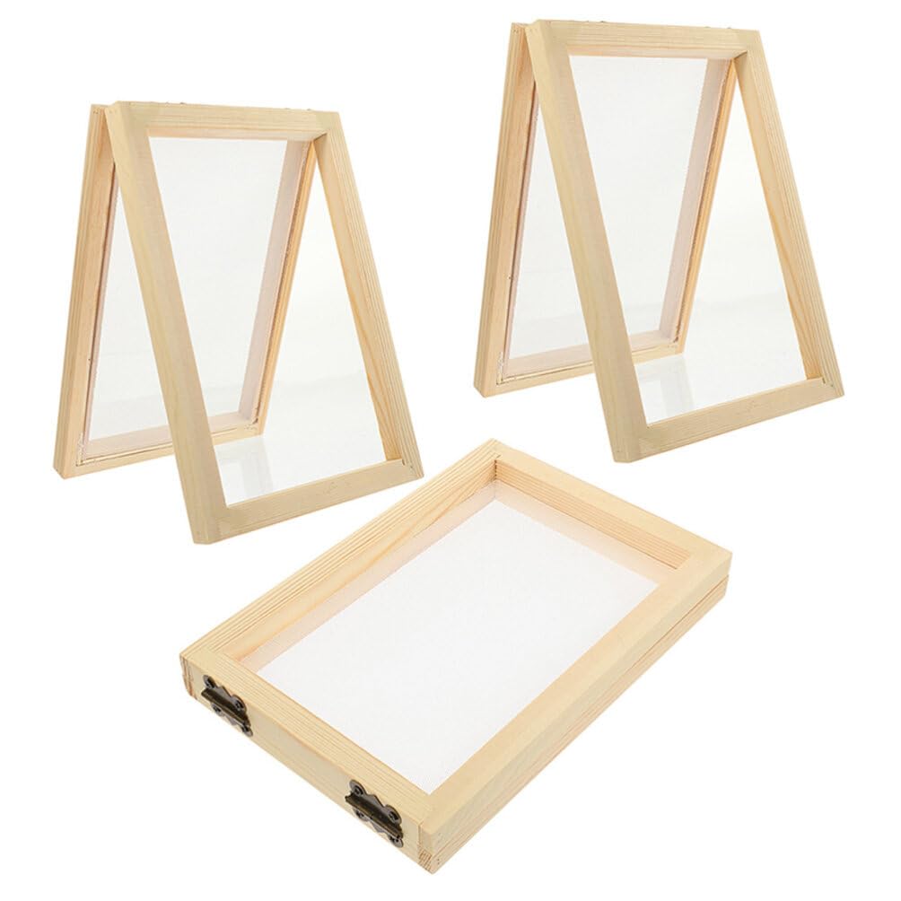 3pcs Wooden Paper Making Mold Frame Paper Making Screen Paper Making Kit Screen Printing Frame for DIY Paper Crafts Dried Flower Handcraft