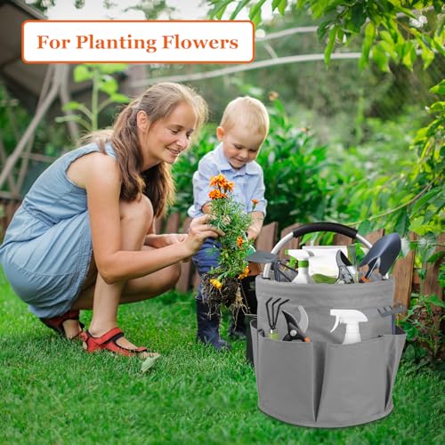 IHOMAGIC 2Pcs 17L Putzmittel Organizer mit 6 Taschen, Faltbarer Einkaufskorb aus 600D Oxford-Gewebe, Tragbarer Gartentasche mit Griff, Robuster Aufbewahrungskorb für Reisen, Duschen, Dunkelgrau