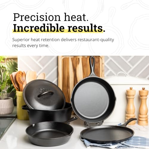 Image of Lodge Cast Iron Set - 5-Piece Set - Pre-Seasoned Kitchen Set - Skillets, Griddle & Dutch Oven Included - PFAS-Free Non-Toxic Cookware