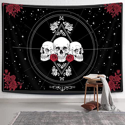 Bzhilja Skulls Tapestry Wall Hanging, Gothic Skeleton Mystery Tapestries, Black And White Tarot Roses Decor Wall Art Tapestry Aesthetics Wall Tapestry For Bedroom Living Room Dorm Home, 60X40 #TOP8