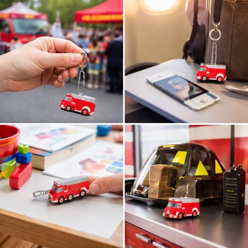 Image of Lineshading 48 Pcs Mini Pullback Fire Truck Keychain Bulk Firefighter Party Favors Small Fire Truck Toys Keychain Gifts Birthday Party Supplies