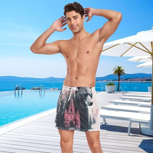 Mens Swim Trunks with Liner, Bear Tree Black Cool Quick Dry Beach Swim Shorts, Swimwear Bathing Suits S4