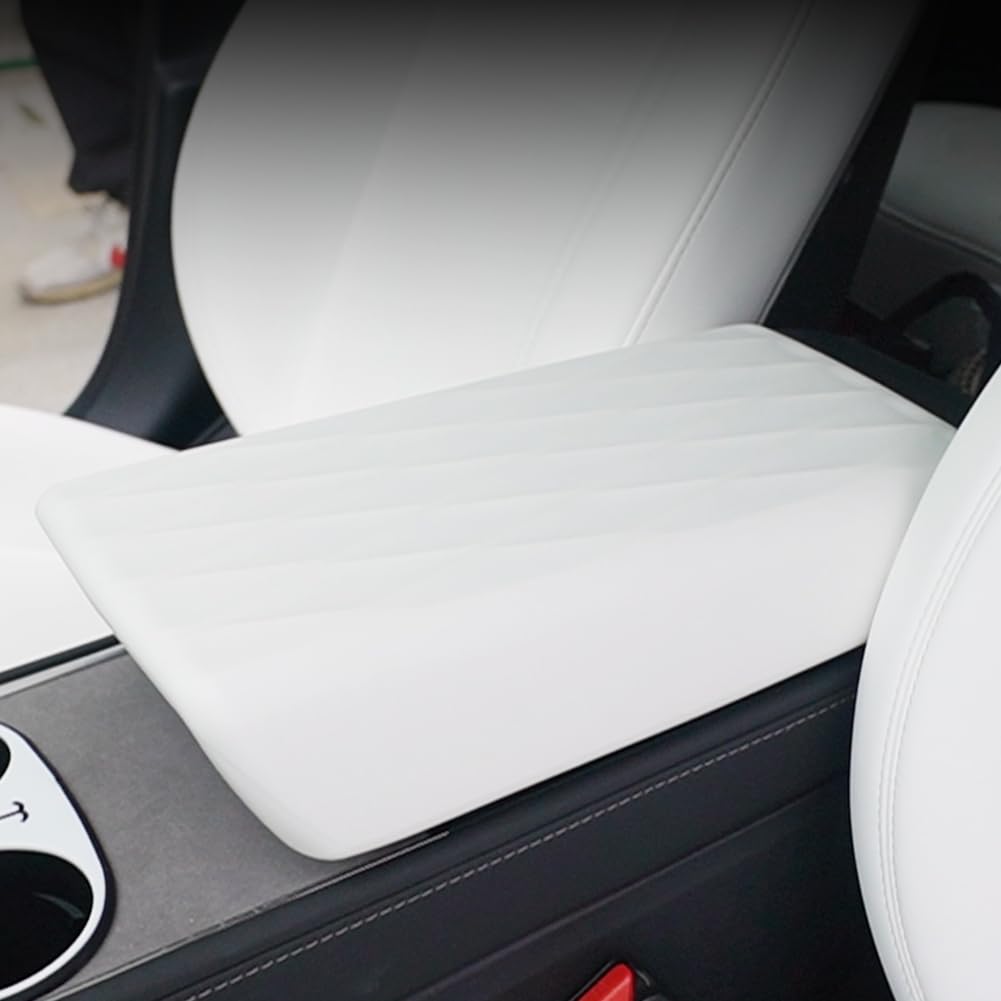 Center Console Cover for Tesla Model 3 Model Y Armrest Box Cushion Waterproof Protector Lid Accessories (Environmentally Friendly TPE Version, White)