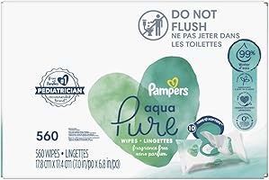 Baby Wipes, Pampers Aqua Pure Sensitive Water Baby Diaper Wipes, Hypoallergenic and Unscented, 10X Pop-Top Packs, 560...