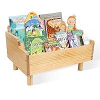 FURAOMEILI Kids Bookshelf,Montessori Bookshelf Small for Toddler,Baby Book Shelf Caddy with Divider,Toddler Book Storage Holder Container Wooden for Playroom,Kids Room,Nursery,Classroom,Pine(Natural)