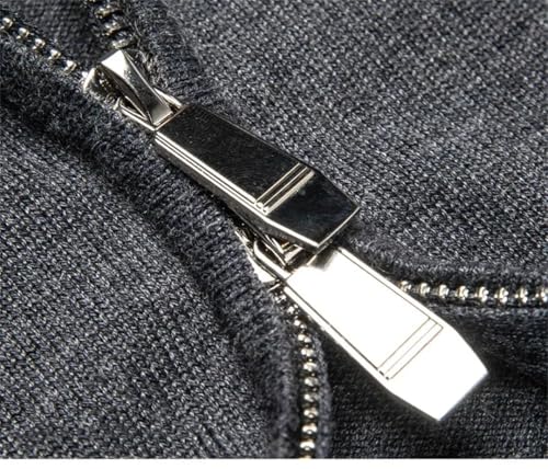 Vsadsau Mens Knit Zipper Sweatercoat Solid Elastic Sweater Fall Winter Lapel Thick Jumpers4