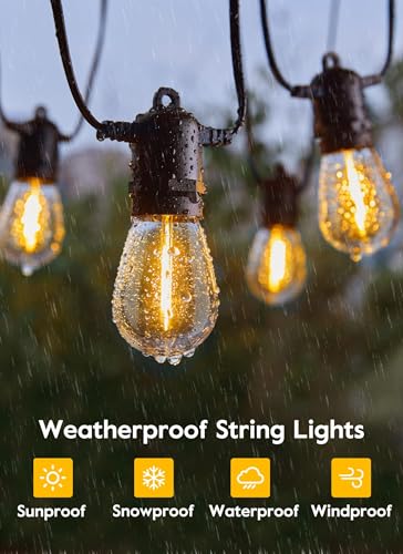 Image of Minetom Solar Outdoor String Lights - 48Ft Patio Lights with 15+1 LED Shatterproof Bulbs, 3 Light Modes, Remote Control, Timing, Outside Weatherproof Hanging Lights for Backyard Party Decor