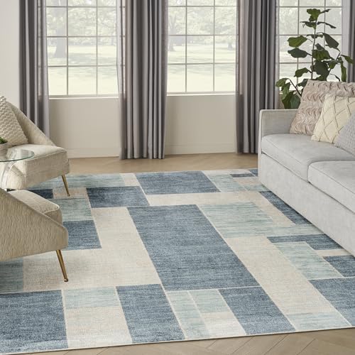 Nourison Home Astra Machine Washable Blue Ivory 7'10" x 10' Area Rug - Easy Clean, Non Shedding, Bed Room, Living Room, Dining Room, Kitchen (8' x 10')