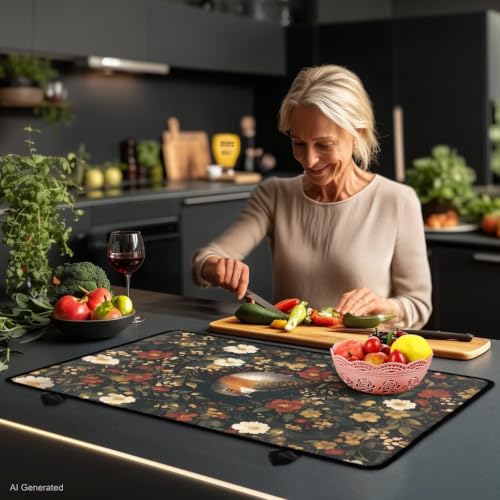 Image of Stove Cover Electric Stovetop Cover Heat Resistant Induction Cooktop Protector Mat Oil-Proof Glass Ceramic Top Stove Cover Protector, 29 x 21 Inch, Robin Floral