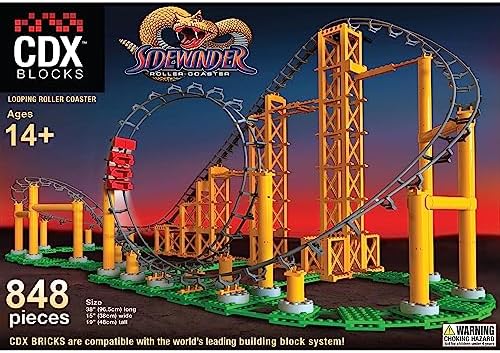 CDX Blocks: Sidewinder - 825 Pieces, Building Brick Set, Gravity Powered Looping Coaster Model, Promotes STEM Learning