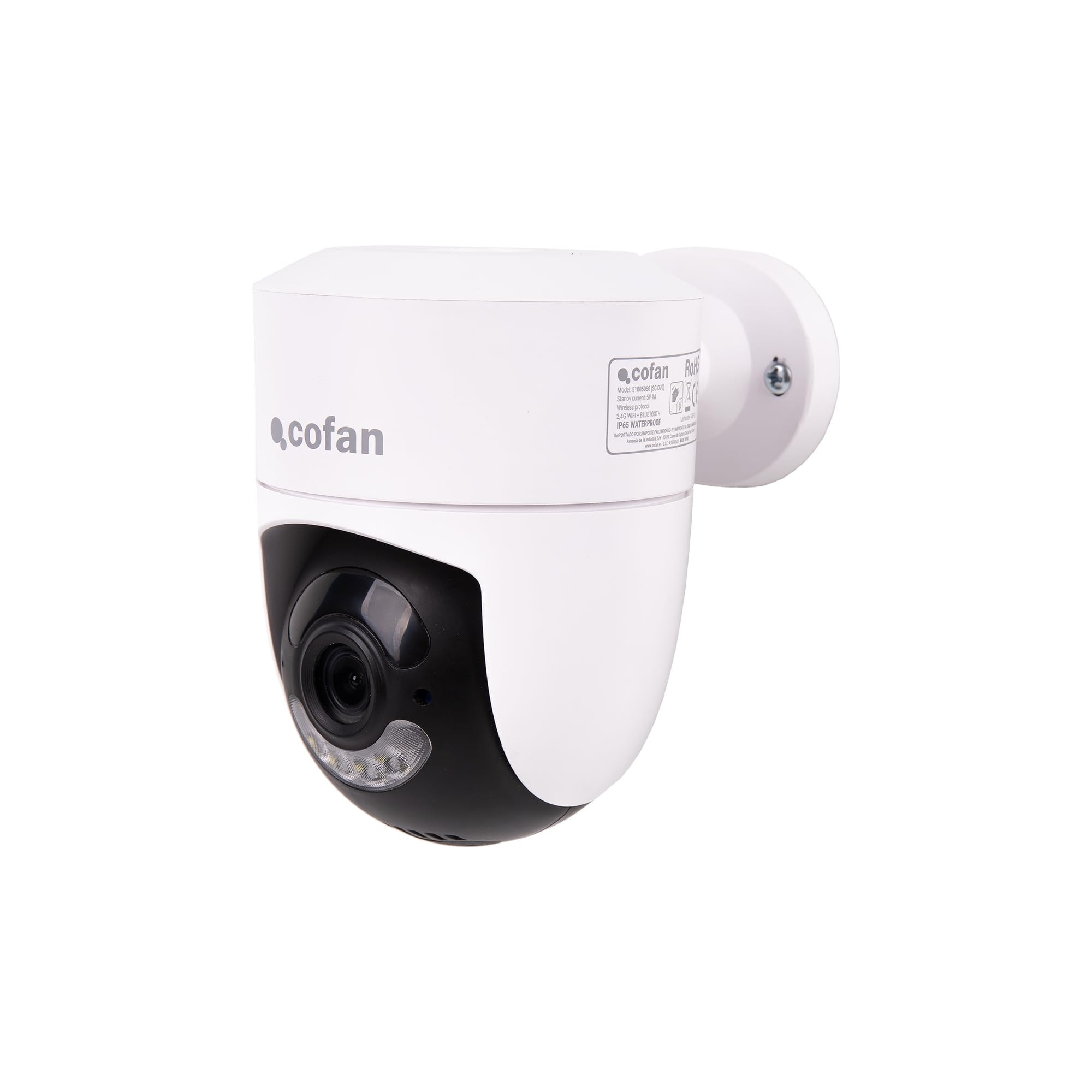 Cofan Cámara de Vigilancia WiFi para Interiores y Exteriores | Compatible con TuyaSmart o Smart Life | con Visión Nocturna, Audio Bidireccional y Detección de Movimiento
