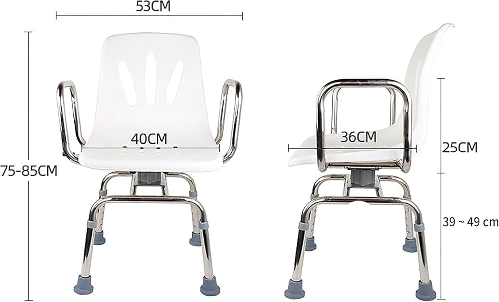 Silla de ducha giratoria para ancianos, taburete de baño ajustable en altura con reposabrazos y respaldo, asiento de bañera resistente de hasta 330 libras