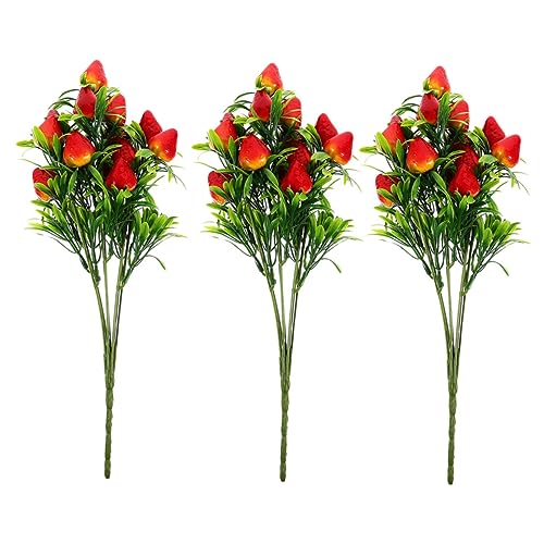 MUCKLILY 3pcs Simulated Strawberry Fake Strawberry Simulation Food Props Artificial Strawberry Stem Strawberry Vines Artificial Berry Picks Flower Artificial Fruit PVC Filling