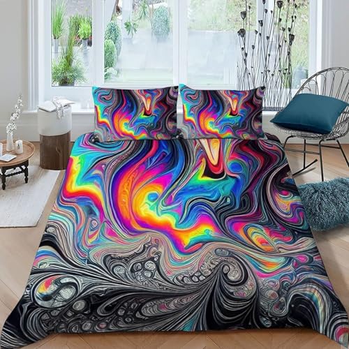 Ensemble de couette abstract rainbow impression 3D fluide avec fermeture - 3