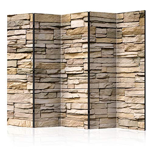 decomonkey Paravent Raumteiler Innen Mauer 225x172 cm 5 Teilig Einseitig Room Divider Wall Raumteiler Stehend Trennwand Sichtschutz Spanische Wand Sichtschutzwand Wohnzimmer Holz Ziegel Stein