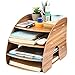 BUYGOO Drewniana półka na dokumenty, półka na biurko z 4 półkami, 34,5 x 25 x 26,8 cm, organizer na dokumenty w formacie A4, na biurko