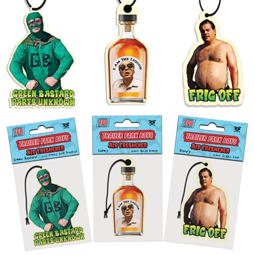 Trailer Park Boys Air Freshener 3-Pack Randy FRIG OFF Mr. Lahey I Am the Liquor Bubbles Parts Unknown Funny Car Hanging Scents Bundle
