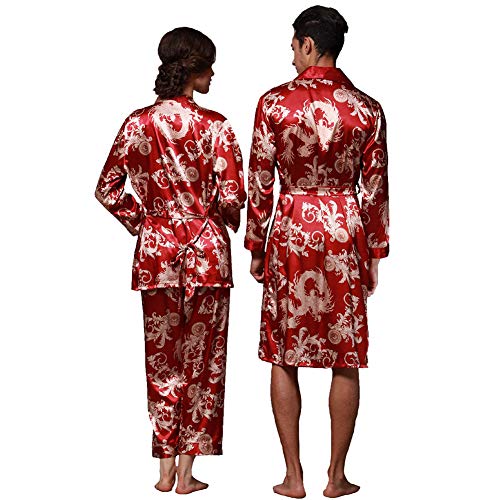 Image of ZUEVI Men's Kimono Robe Silk Satin Long Sleeve Spa Bathrobe Lightweight Soft Silky Pajamas Robes