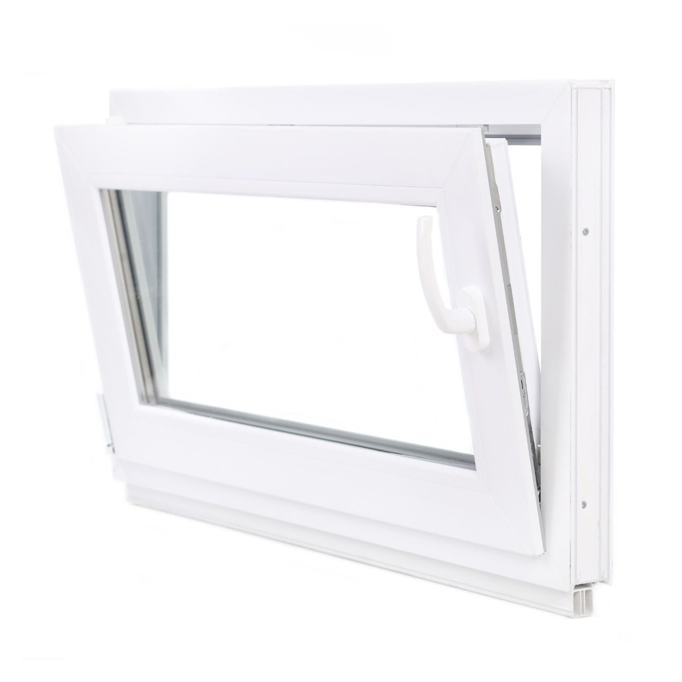 Kunststofffenster Kellerfenster Fenster - 2 Fach Verglasung - weiß/anthrazit - BxH: 500x500 mm - DIN Links
