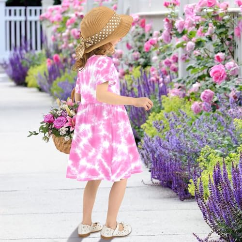 Pink Tie Dye Little Girls Dress Cute Midi Swing Dresses Casual Summer Sundress for Kids4