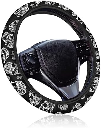 Dewkou 1 PC Breathable Steering Wheel Cover, Leather Sewnable Waterproof Steering Wheel Cover, 14.9In Steering Wheel Cover For Car Truck SUV (Gray #1101